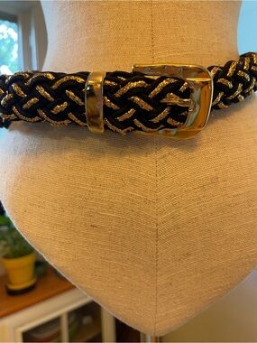 Vintage Black Braided Belt with Gold Accents